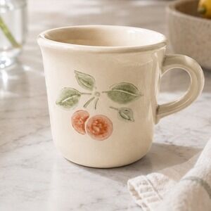 Pfaltzgraff Garden Grove Stoneware Coffee Mugs Set of 2 Pastel Peach Fruit